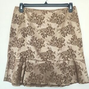 Ruby Rox Bronze Floral Jacquard Pleated Hem Mini Skirt‎ Sz 11 Party Office Fairy